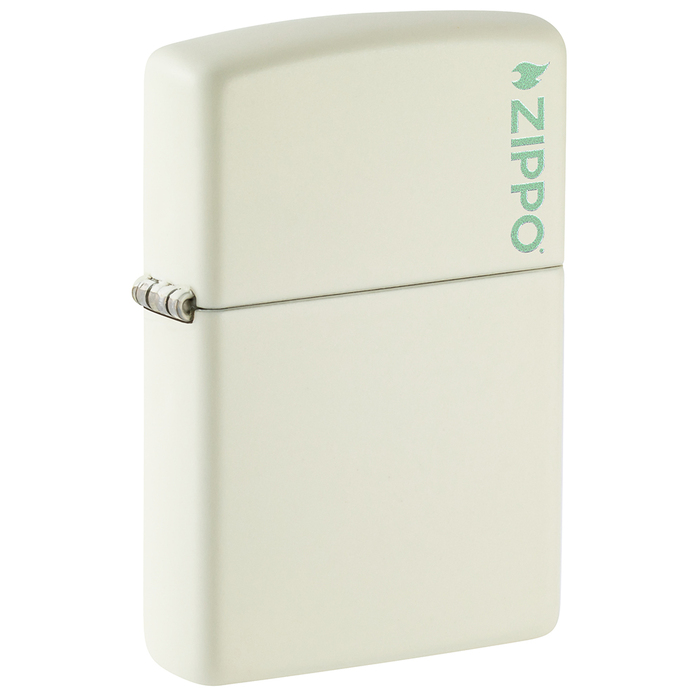 Зажигалка ZIPPO Логотип с покрытием, светящимся в темноте зеленым | Logo Glow In The Dark, латунь/сталь, белая, матовая, 38x13x57мм для нанесения логотипа