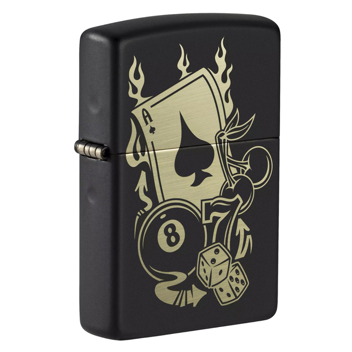Зажигалка ZIPPO Азартные игры с черным матовым покрытием | Gambling Design Black Matte, латунь/сталь, чёрная, матовая, 38x13x57 мм для нанесения логотипа