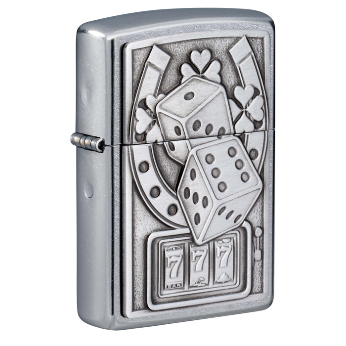 Зажигалка ZIPPO Счастливая 7 с покрытием поцарапанный хром | Lucky 7 Street Chrome, латунь/сталь, серебристая, 38x13x57 мм для нанесения логотипа