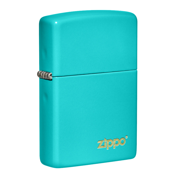 Зажигалка ZIPPO Логотип со светло-бирюзовым покрытием | Logo Flat Turquoise, латунь/сталь, бирюзовая, глянцевая, 38x13x57 мм для нанесения логотипа