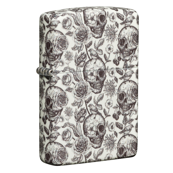Зажигалка ZIPPO Скелет с покрытием, светящимся в темноте зеленым | Skeleton Glow in the Dark Green, латунь/сталь, серая, 38x13x57 мм для нанесения логотипа