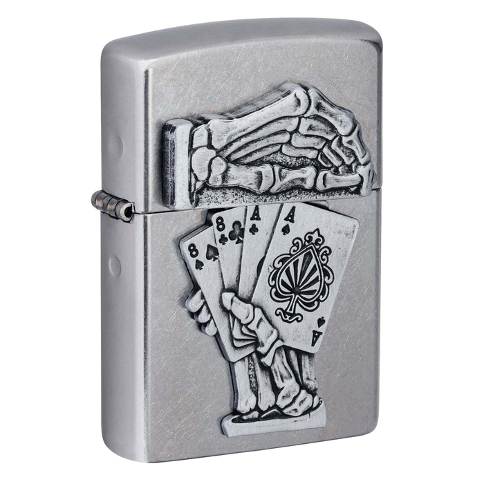 Зажигалка ZIPPO Рука мертвеца с покрытием поцарапанный хром | Dead Mans Hand Street Chrome, латунь/сталь, серебристая, 38x13x57 мм для нанесения логотипа