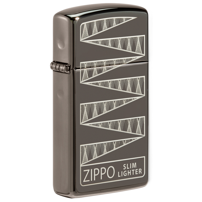 Зажигалка ZIPPO узкая в честь 65-летия с покрытием черный лед | Slim® 65th Anniversary Black Ice®, латунь/сталь, чёрная, 29x10x60 мм для нанесения логотипа