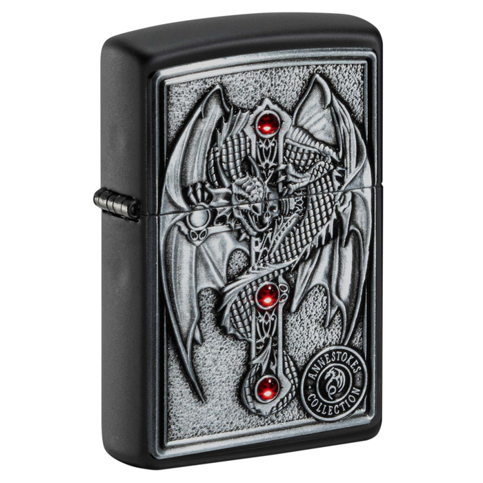 Зажигалка ZIPPO Крест с крылатым драконом с черным матовым покрытием | Winged Dragon Cross Black Matte, латунь/сталь, чёрная, 38x13x57 мм для нанесения логотипа