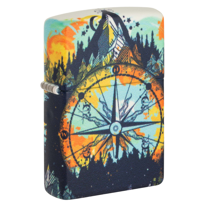 Зажигалка ZIPPO Компас с покрытием, светящимся в темноте зеленым | Compass Glow In The Dark Green, латунь/сталь, разноцветная, 38x13x57 мм для нанесения логотипа