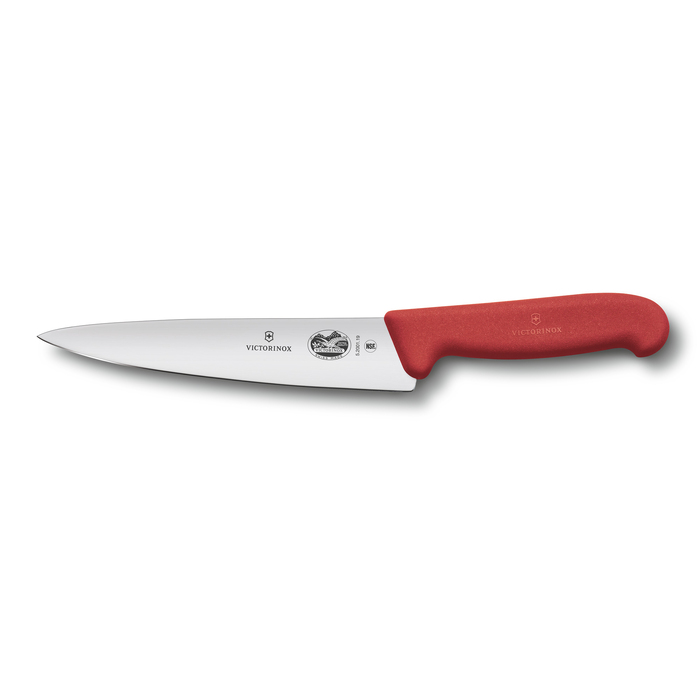 Нож разделочный VICTORINOX Fibrox с лезвием 19 см, красный для нанесения логотипа