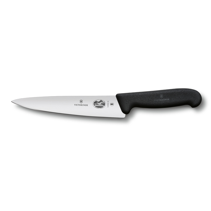 Нож разделочный VICTORINOX Fibrox с лезвием 19 см, чёрный для нанесения логотипа