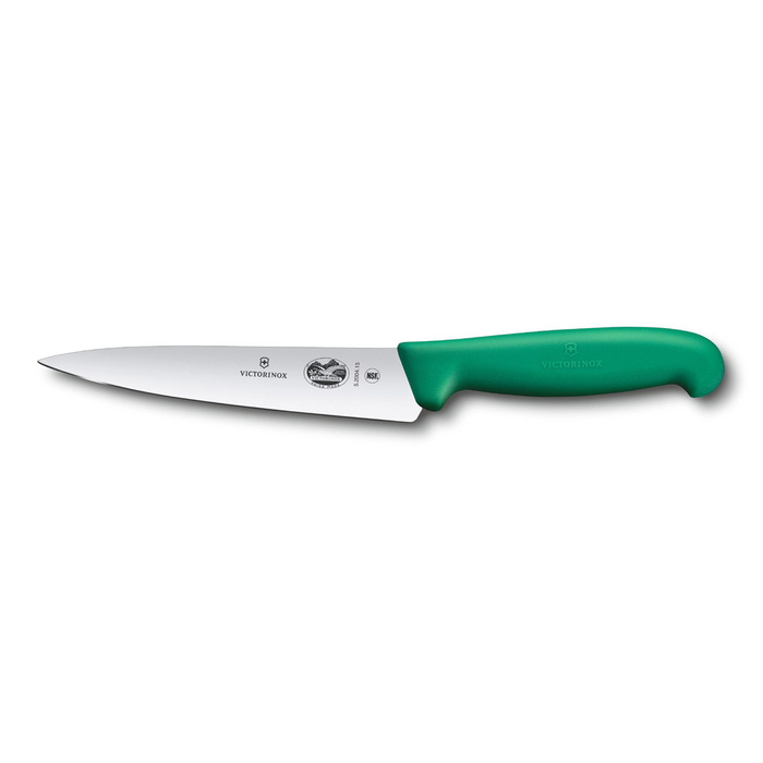 Нож разделочный VICTORINOX Fibrox, 15 см, зелёный для нанесения логотипа