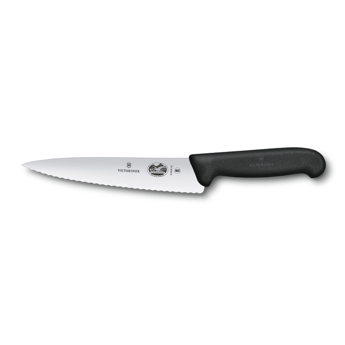 Нож разделочный VICTORINOX Fibrox с волнистым лезвием 19 см, чёрный для нанесения логотипа