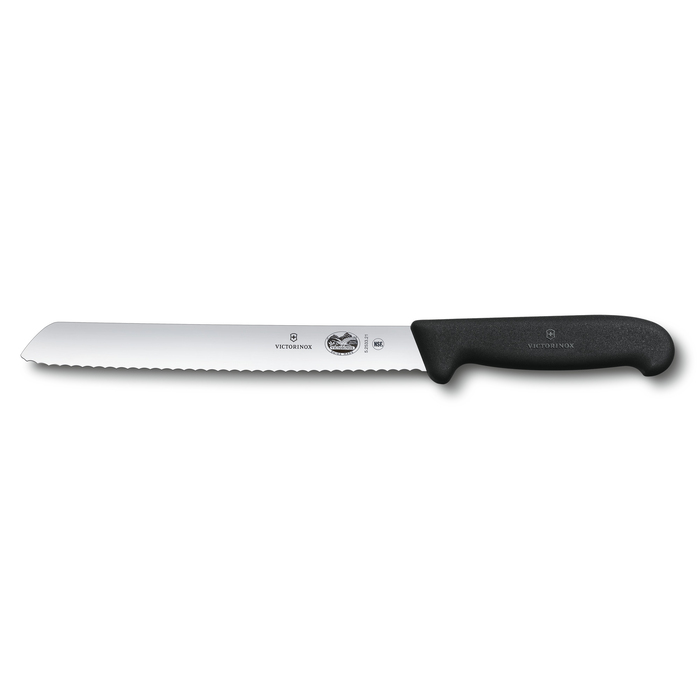 Нож для хлеба VICTORINOX Fibrox с волнистым лезвием 21 см, чёрный для нанесения логотипа