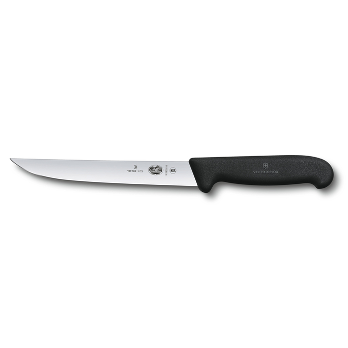 Нож разделочный VICTORINOX Fibrox с прямым узким лезвием 18 см, чёрный для нанесения логотипа