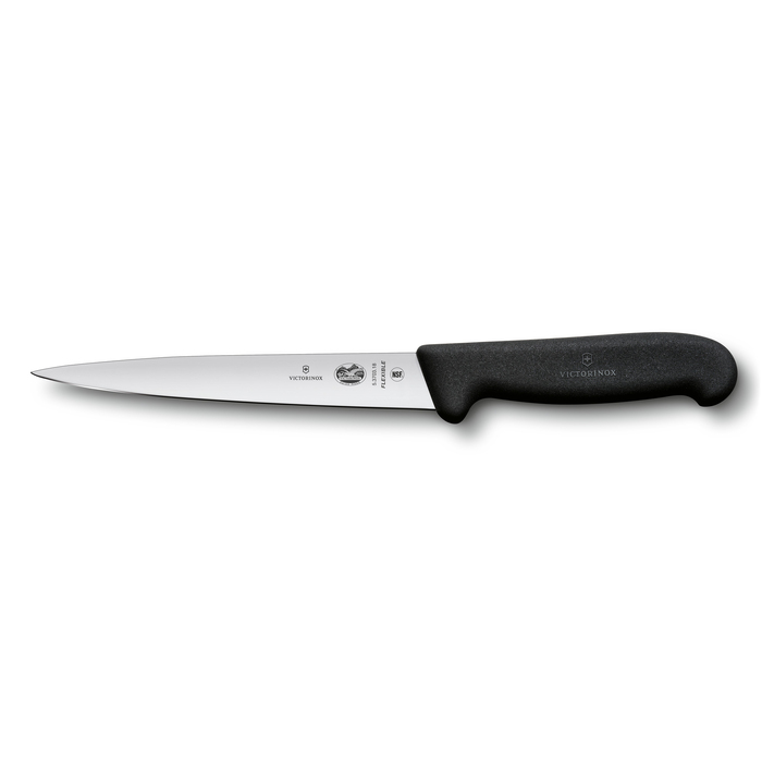 Нож филейный VICTORINOX Fibrox с гибким лезвием 18 см, чёрный для нанесения логотипа