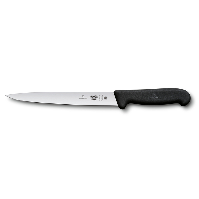 Нож филейный VICTORINOX Fibrox с гибким лезвием 20 см, чёрный для нанесения логотипа