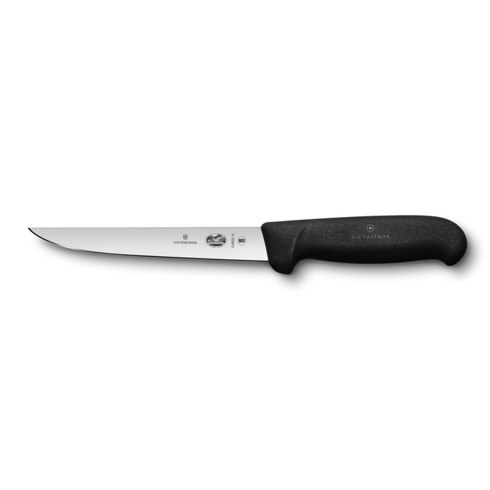 Нож обвалочный VICTORINOX Fibrox с прямым лезвием 15 см и безопасной рукоятью, чёрный для нанесения логотипа