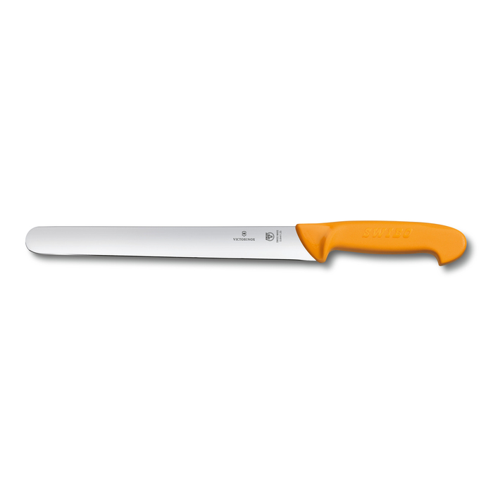Нож для резания ломтиками VICTORINOX Swibo, лезвие с закруглённым кончиком, 25 см, жёлтый для нанесения логотипа