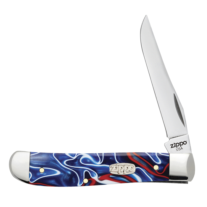 Нож перочинный ZIPPO Patriotic Kirinite Smooth Mini Trapper, 89 мм, синий + ЗАЖИГАЛКА ZIPPO 207 для нанесения логотипа
