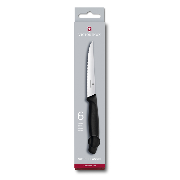 Набор из 6 ножей для стейков VICTORINOX SwissClassic, 11 см, волнистая кромка, чёрная рукоять для нанесения логотипа