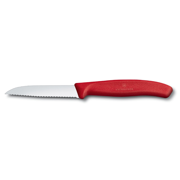 Нож для овощей VICTORINOX SwissClassic, лезвие 8 см с волнистой кромкой, красный для нанесения логотипа