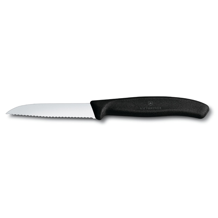 Нож для овощей VICTORINOX SwissClassic, лезвие 8 см с волнистой кромкой, чёрный для нанесения логотипа