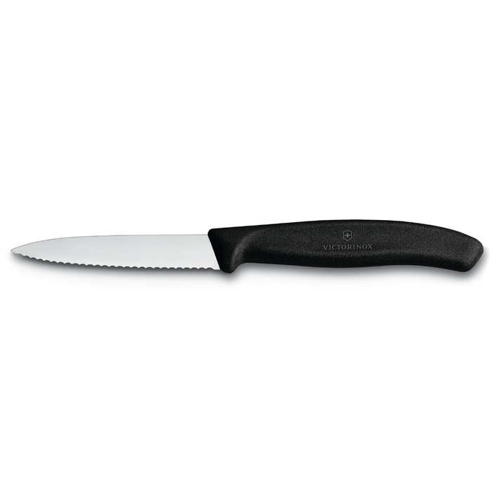 Нож для овощей VICTORINOX SwissClassic, лезвие 8 см с волнистой кромкой, чёрный для нанесения логотипа