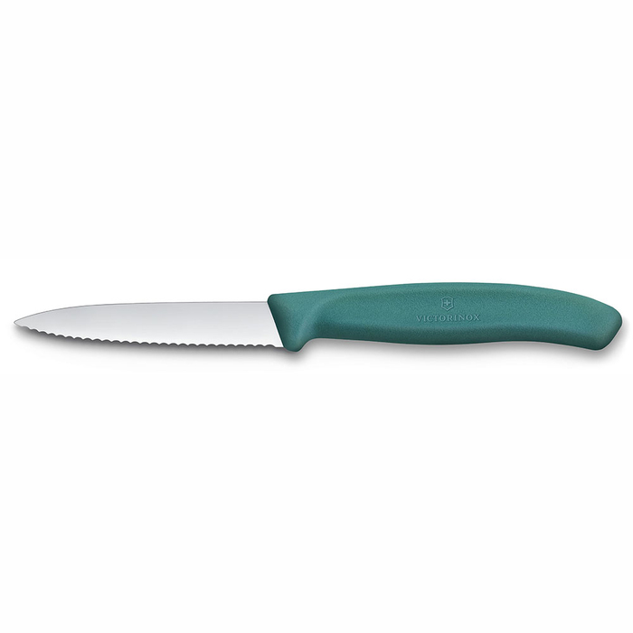 Нож для овощей VICTORINOX Швейцарская классика | Swiss Classic, лезвие 8 см с волнистой кромкой, зелёный для нанесения логотипа