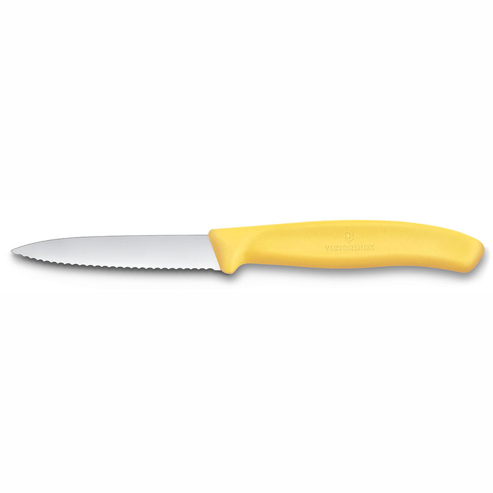 Нож для овощей VICTORINOX Швейцарская классика | Swiss Classic, лезвие 8 см с волнистой кромкой, желтый для нанесения логотипа