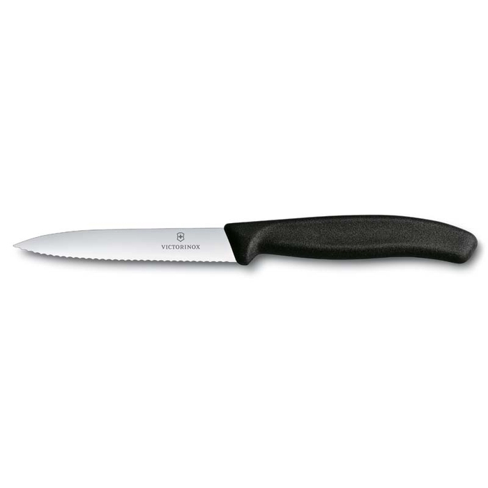Нож для овощей VICTORINOX SwissClassic, лезвие 10 см с волнистой кромкой, чёрный для нанесения логотипа