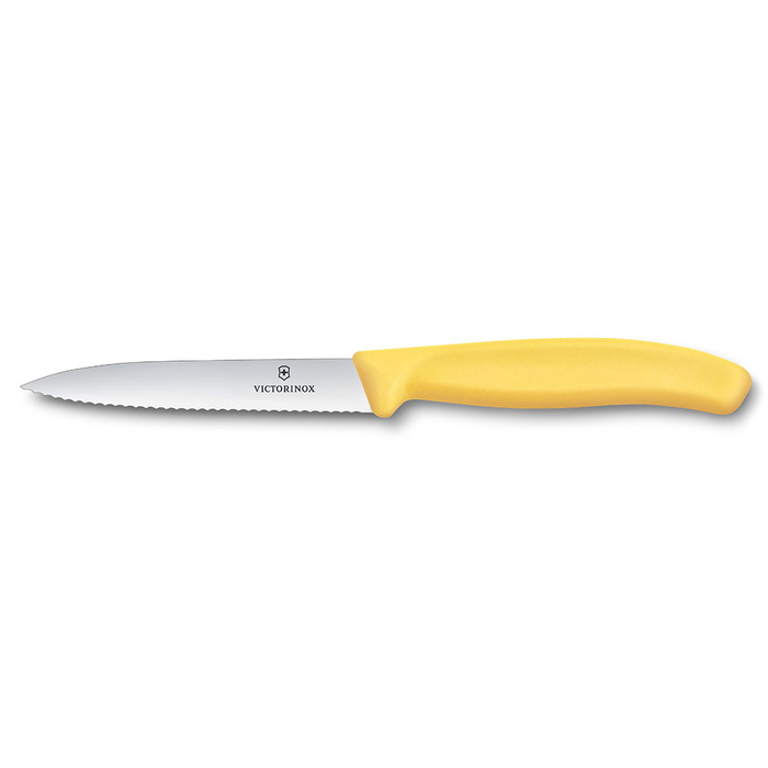 Нож для овощей VICTORINOX Швейцарская классика | Swiss Classic, лезвие 10 см с волнистой кромкой, желтый для нанесения логотипа