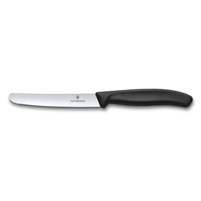 Нож столовый VICTORINOX SwissClassic, прямое лезвие 11 см с закруглённым кончиком, чёрный для нанесения логотипа