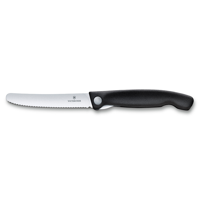 Нож для овощей VICTORINOX SwissClassic, складной, лезвие 11 см с волнистой кромкой, чёрный для нанесения логотипа