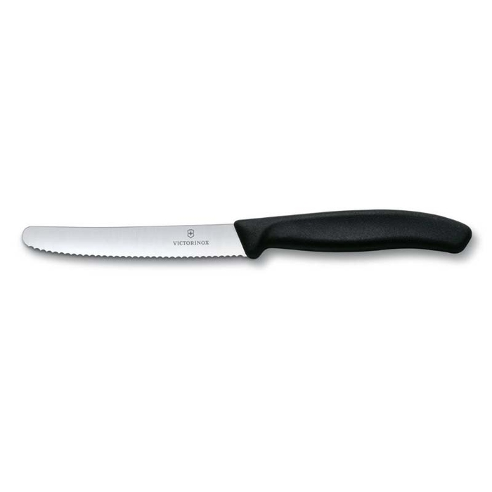 Нож столовый VICTORINOX SwissClassic, лезвие 11 см с волнистой кромкой, чёрный для нанесения логотипа