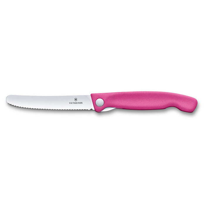 Нож для овощей VICTORINOX SwissClassic, складной, лезвие 11 см с волнистой кромкой, розовый для нанесения логотипа