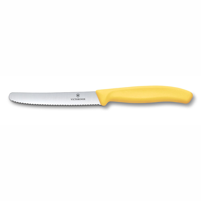 Нож столовый VICTORINOX Швейцарская классика | Swiss Classic, лезвие 11 см с волнистой кромкой, желтый для нанесения логотипа