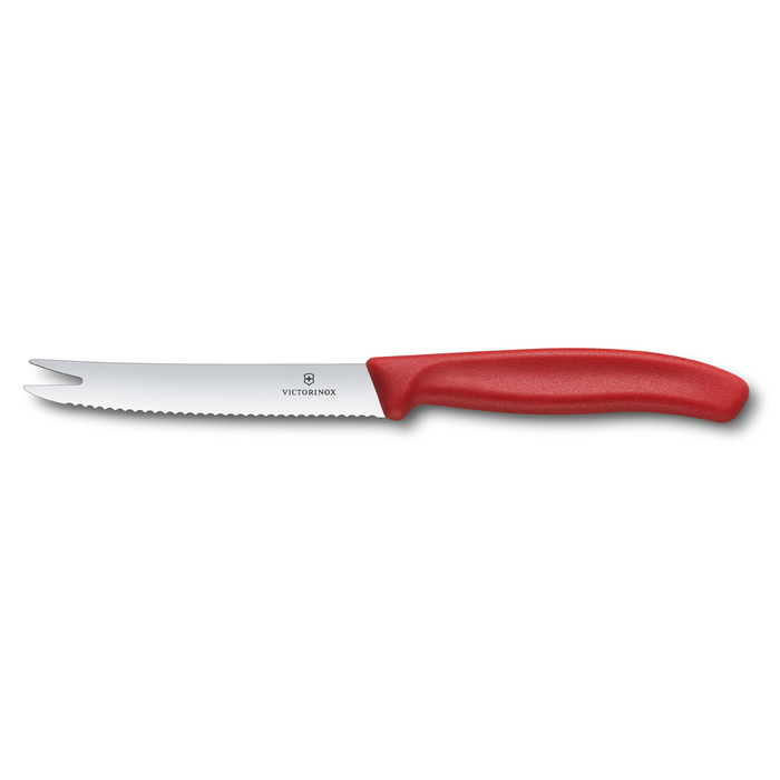 Нож для сыра и колбасы VICTORINOX SwissClassic, лезвие 11 см с волнистой кромкой, красный для нанесения логотипа