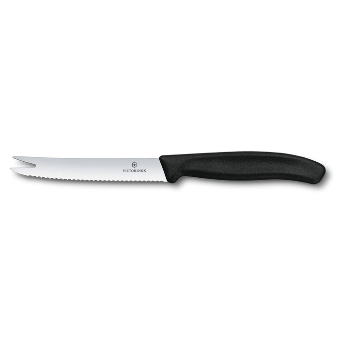 Нож для сыра и колбасы VICTORINOX SwissClassic, лезвие 11 см с волнистой кромкой, чёрный для нанесения логотипа