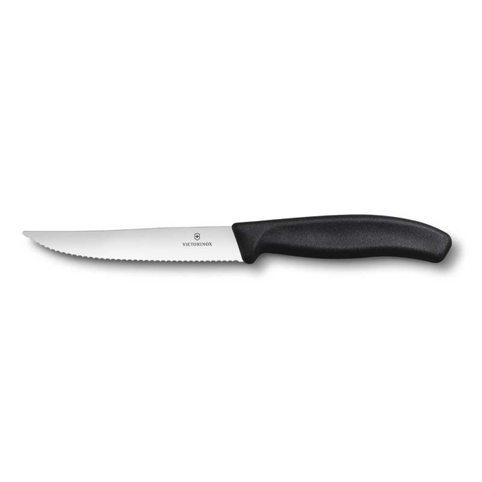 Нож для стейка и пиццы VICTORINOX SwissClassic "Gourmet", 12 см, с волнистой кромкой, чёрный для нанесения логотипа