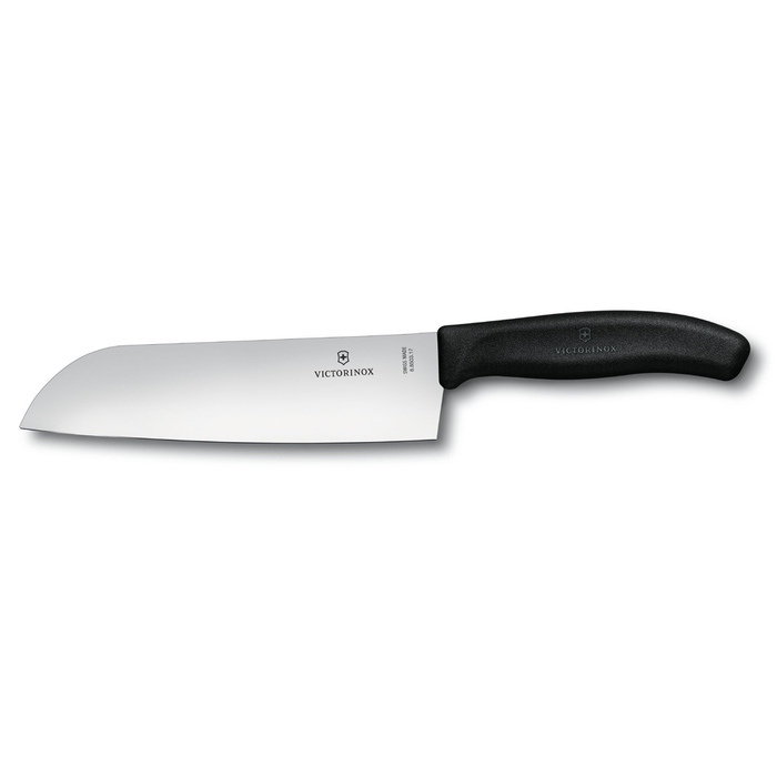 Нож сантоку VICTORINOX SwissClassic, 17 см, чёрный, в картонном блистере для нанесения логотипа