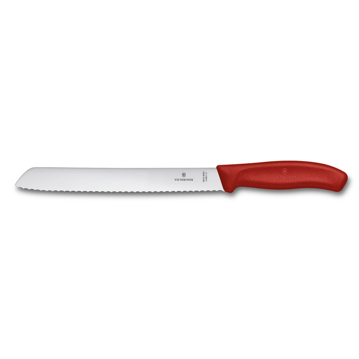 Нож для хлеба VICTORINOX SwissClassic, лезвие 21 см с волнистой заточкой, красный, в блистере для нанесения логотипа