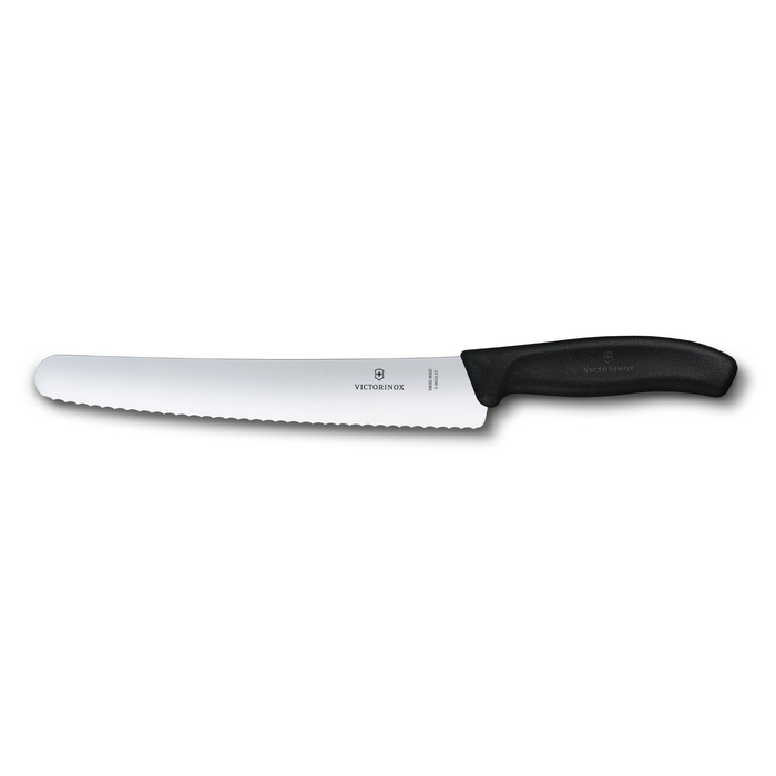 Нож для хлеба и выпечки VICTORINOX SwissClassic, лезвие 22 см с волнистой заточкой, чёрный для нанесения логотипа