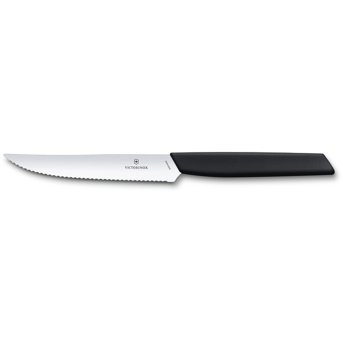 Нож для стейка и пиццы VICTORINOX Swiss Modern, 12 см, с волнистой кромкой, чёрный для нанесения логотипа