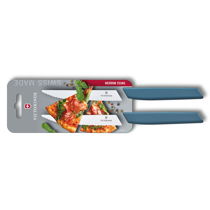 Набор из 2 ножей для стейка и пиццы VICTORINOX Swiss Modern, 12 см, с волнистой кромкой, в блистере для нанесения логотипа
