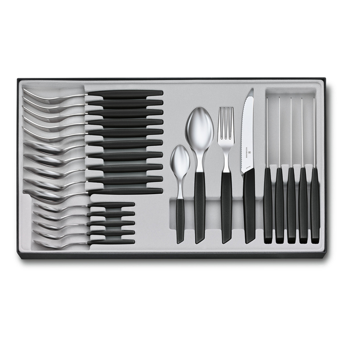 Набор из 24 столовых принадлежностей VICTORINOX Swiss Modern: 6 столовых ножей, 6 вилок,12 ложек для нанесения логотипа