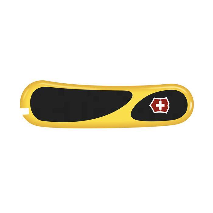 Передняя накладка для ножей VICTORINOX 85 мм, пластиковая, жёлто-чёрная для нанесения логотипа