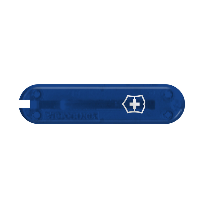 Передняя накладка для ножей VICTORINOX 58 мм, пластиковая, полупрозрачная синяя для нанесения логотипа