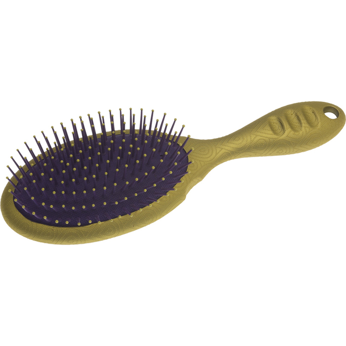 Щетка Dewal Beauty серия "Акварель " массажная с нейлон,штифтом, овальная,золотистая с фиолетовым для нанесения логотипа
