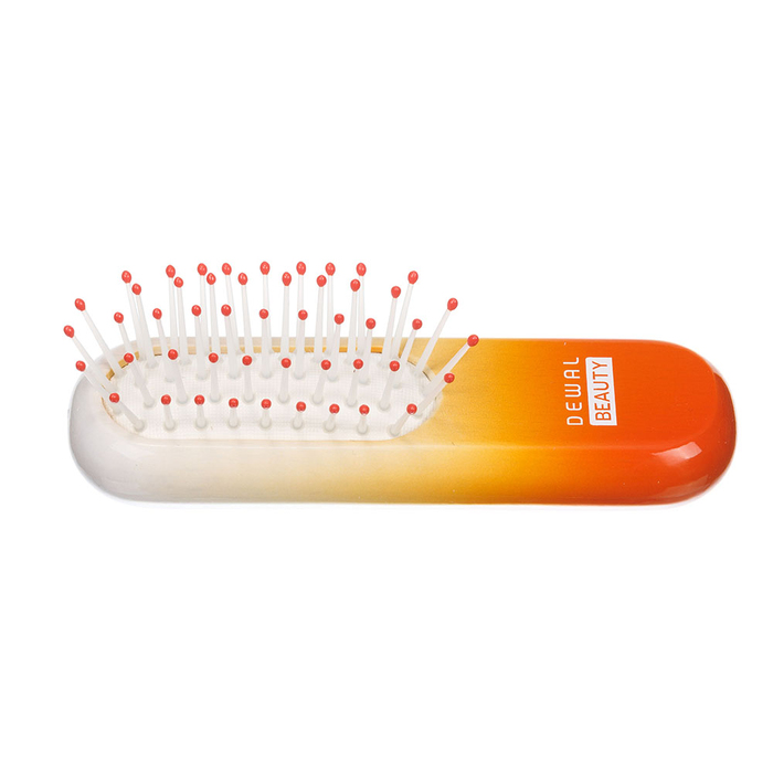 Щетка Dewal Beauty серия "Caramel"мини, массажная,на подушке,с нейлоновым штифтом, из бука,оранжевая с белым. для нанесения логотипа