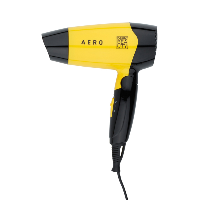 Фен DEWAL BEAUTY Aero Yellow, дорожный, жёлтый, 1400 Вт, 1 насадка для нанесения логотипа