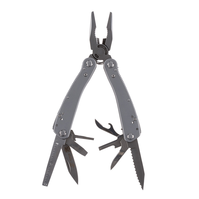 Мультитул Stinger, 105x50 мм, 16 функций, сталь, серебристый, 10 насадок и нейлоновый чехол для нанесения логотипа