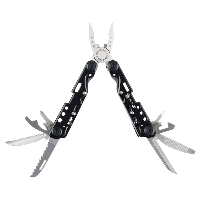 Мультитул Stinger, 105x40 мм,13 функций, сталь, чёрно-серебристый, в комплекте нейлоновый чехол для нанесения логотипа