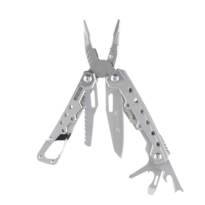 Мультитул Stinger, 105x40 мм, 12 функций, сталь, серебристый, в комплекте нейлоновый чехол для нанесения логотипа